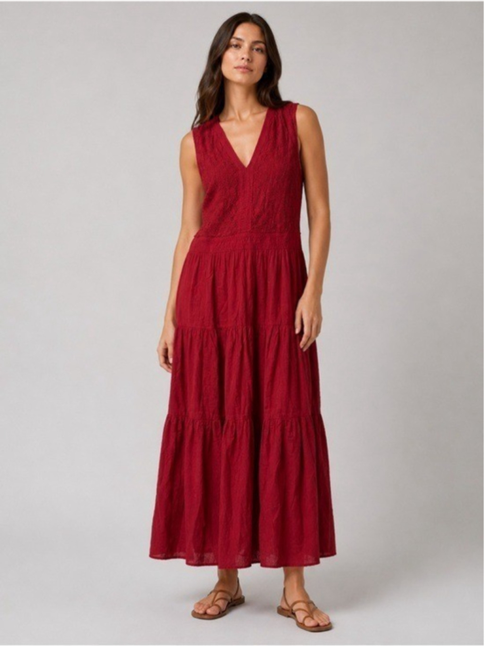 Sundance Red Ramie Maxi Dress Boho Prairie Cottagecore Embroidered Medium